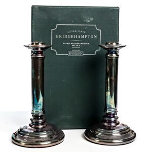 BridgeHampton Weighted Silver Plate Taper Candle Holder - Set of 2 - 8"